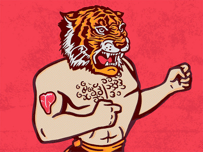 Red Meat boxing funny mascot tiger