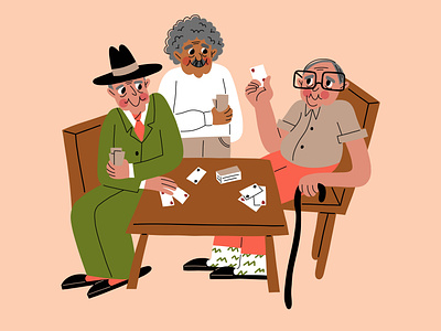 Old people play cards adobefresco art design digital illustration illustrator stockmarket vector