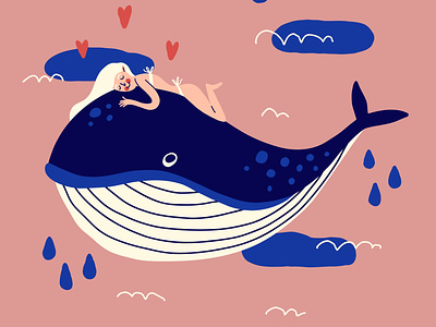 Girl and whale adobefresco art design digital illustration illustrator logo stockmarket vector