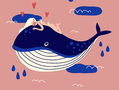 Girl and whale adobefresco art design digital illustration illustrator logo stockmarket vector