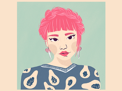 Pink Crown Braid - Asian Girl - Illustrative Portrait
