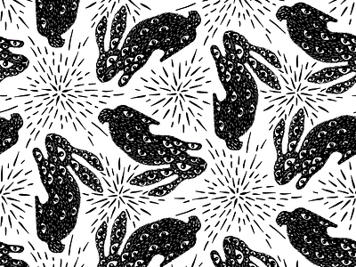 Weird rabbit pattern black and white bunny creature dark eyes forest hare odd pattern design surface design weird