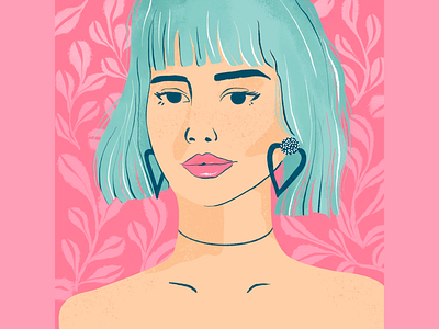 Teal Haired Girl - Illustrative Portrait beautiful bob botanical creative cute editorial fashion fashion illustration floral girl hair hairstyle illustrative portrait pattern pretty short hair