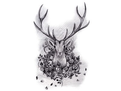 Deer and Roses in Black and White