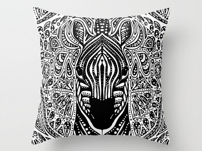 Zebra Throw Pillow black and white creative drawing homeware illustration ink pillow zebra