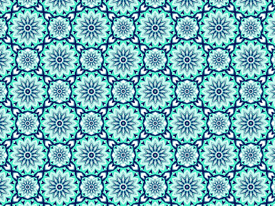 Teal and Navy - Floral Pattern Design floral flowers hexagon kaleidoscope pattern surface design