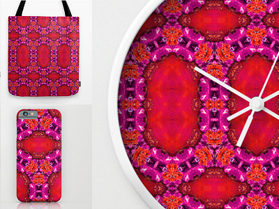 Pink and Red Floral Pattern bold feminine floral flowers hexagon hibiscus kaleidoscope pattern petals surface design
