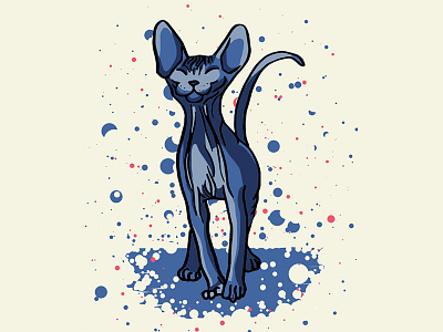 Happy Sphynx Kitten alien animal drawing big ears cat illustration creepy kitty naked cat sphynx cat weird cat wrinkly cat