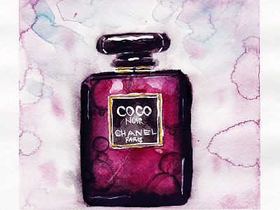 Coco Noir - Chanel Paris - Watercolour art chanel coco chanel illustration paris perfume perfume bottle watercolor watercolor illustration