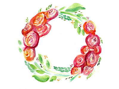 Wreath Of Roses - Watercolor Illustration floral flower flowers illustration leaves rose roses watercolor watercolor illustration wreath