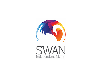 Swan Independent Living - Logo Design globe gradients independent living logo negative space polygonal rainbow swan troubled youth youth centre