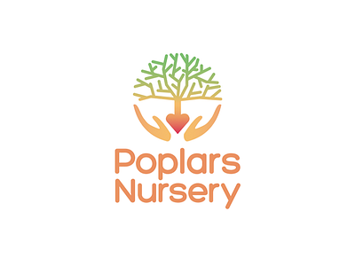 Poplars Nursery - Logo Design caring children gentle hands heart kindergarten nursery nursery logo preschool tree warm