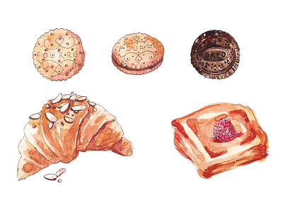 Pastry Watercolor Illustrations almond bake bakery biscuit cookie food fourre illustration oreo pastry sweets watercolor