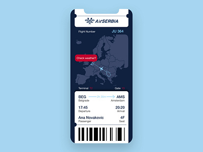 Daily UI 024 - Boarding Pass air serbia air srbija airplane app design boarding pass boarding pass ui daily 100 challenge daily ui 024 daily ui challenge mobile design ticket app ticket ui travel design ui ux design ui design