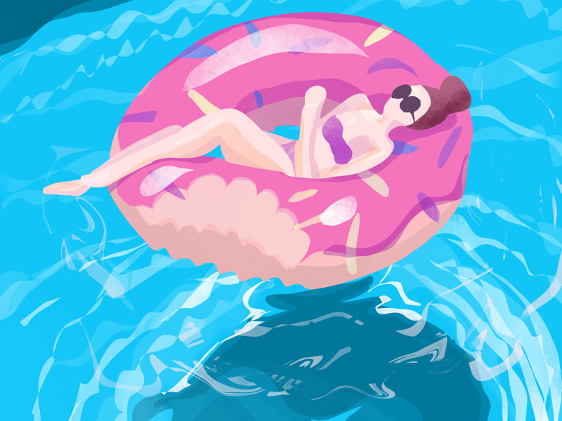 Chilling in the pool procreate sunglasses tanning sunbathing girl doughnut floatie pool illustration summer water digital