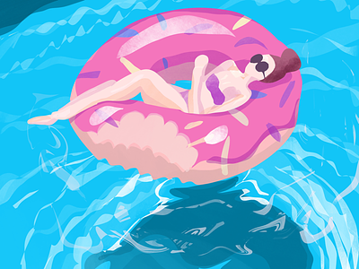 Chilling in the pool digital doughnut floatie girl illustration pool procreate summer sunbathing sunglasses tanning water