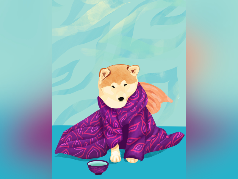 Shiba Inu in a Kimono procreate digital cute green tea matcha japanese shiba inu shiba illustration dog kimono