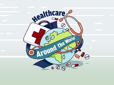 Healthcare Around the World - Illustration around the world digital illustration digital illustrator drawing health healthcare illustration medical medicine pills shiny world