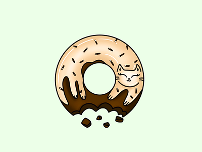 Chocolate Cat Doughnut with Vanilla Icing cat chocolate dessert illustration doughnut food illustration kawaii kitty sprinkles sweets vanilla