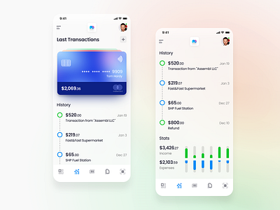 Last Transactions App bar charts charts dashboard design history illustration iphone iphone app mobile payment method transactions ui ux