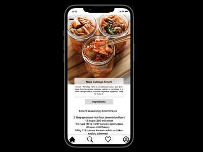 Recipe UI dailyui design figma kimchi recipe ui