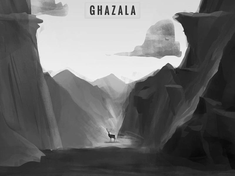 Ghazala digital paint concept art environment forest travel solo landscape mountain cloud light illustration graphic deer
