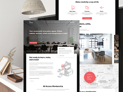 Coworking Space / Home Page coworking design isometric map red ui ux website