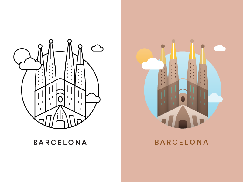 Barcelona city icon barcelona building cathedral city europe flat icon illustration spain