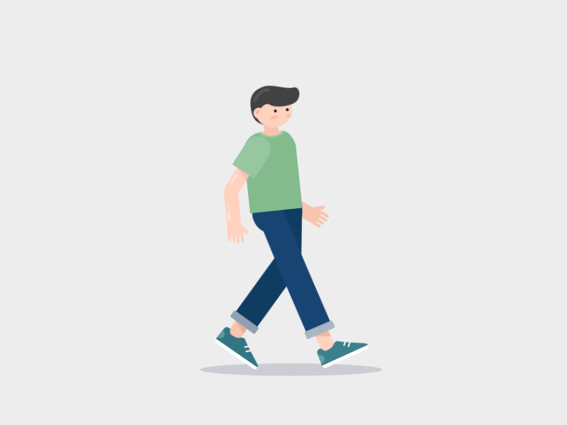 Walk 2d aftereffects animation black blue character design foot green hand icon illustration legs move ui vector walking
