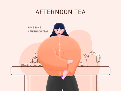 Afternoon Tea 2d apple cup design fruits girl illustration orange teapot