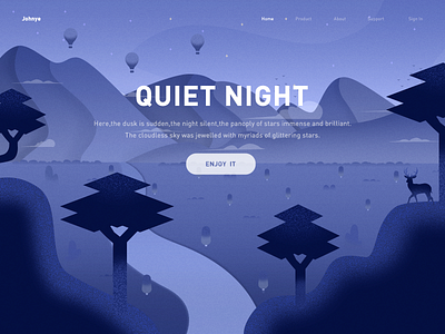 Quiet Night blue cloud deer design illustration mountain night sky star tree ui web website