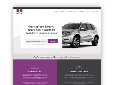 Autolife Landing auto car design flat home icon insurance landing ui web website