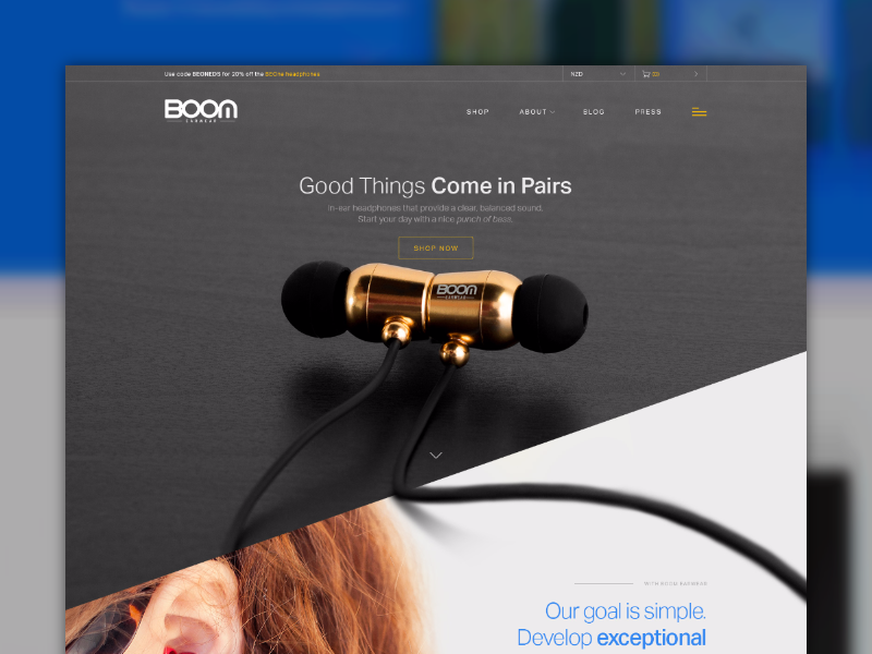 Home Page Redesign boom design earphone earwear home made with invision redesign responsive ui web