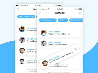 Mentor Search - Light UI mentor mobile results search