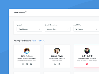 Mentor Search - Simple Filtering filter filtering mentor search