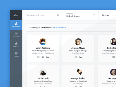 Mentor Finder avatar filtering mentor search sidebar
