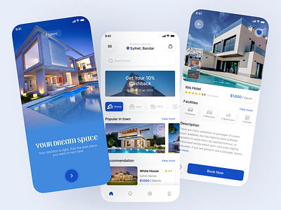 Hotel Booking App Design agency blue booking destination figma flight hotel minimal reservation room booking ticket tourism travel travel agency trip uiux vacation