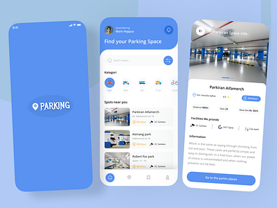 Parking Mobile app animation app booking car clean design find parking location map minimalist mobile app modern parking parking space route ui uiux ux vehicle
