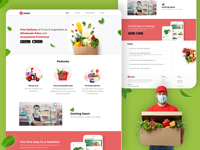 ZASKET online Super market colorful features freedelivery groceries homepage homepage design icons illustration art landingpage minimal ui ux vegetables website design