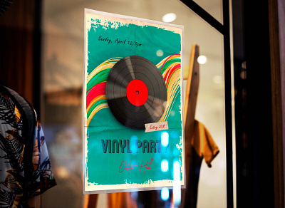 ADVERTISING BANNER OF "VINYL PARTY" IN LOCAL RESTAURANT HALL 80 style advertising baner graphic design vintage