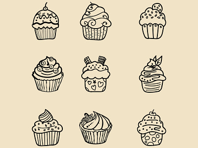 Vector set of different line cupcakes and muffins icons. decoration graphic design logo