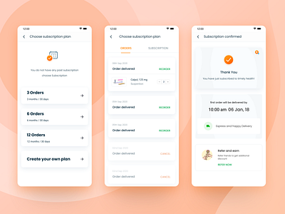Online Medicine Ordering App branding branding design comunication delivery delivery app design flat icon illustration medicine onboarding order plan refer and earn thank you vector xcarbon