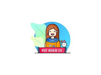 Fly High !!! achievement astronaut avatar character design drems flat happy hello dribbble icon identity illustation inspiration orange pink stickers ui women womens day xcarbon