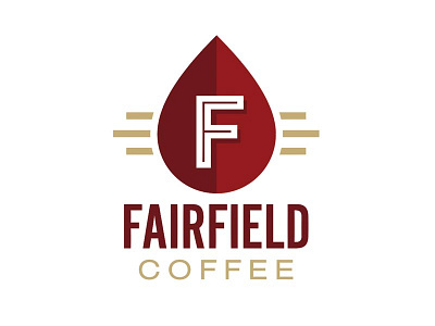 Fairfield Coffee branding coffee drip drop gold logo red