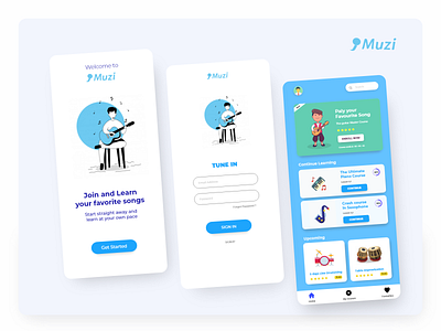Muzi - Learn Music creative design illustration landing page login menu music screen signup ui