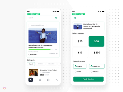 Kickstarter Young Blood Projects App app concept donation education investment ios kickstarter money ui ui design
