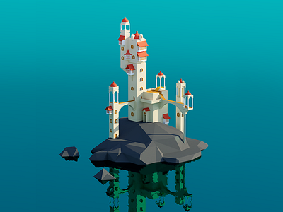 Lighthouse City 3d city fantasy island lighthouse reflection render rock sea sketchup