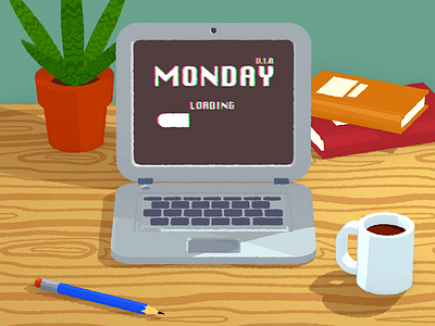 Monday start-up issues 3d animation cartoon element3d illustration interface keyframes laptop lowpoly motiongraphic render sketchup toonshader ui ux