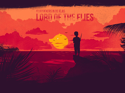 Lord of the flies illustration book brushed illustration island jungle kid lord of the flies orange painted palmtrees pig purple red sunset survive textured ui