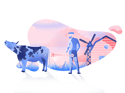 Branding illustration blue branding cow farm farmer illustration mooing pink red texture